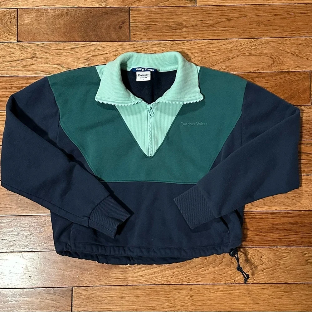 Outdoor Voices Cotton Terry 1/2 Zip Sweatshirt blue green Size Small - Picture 6 of 9